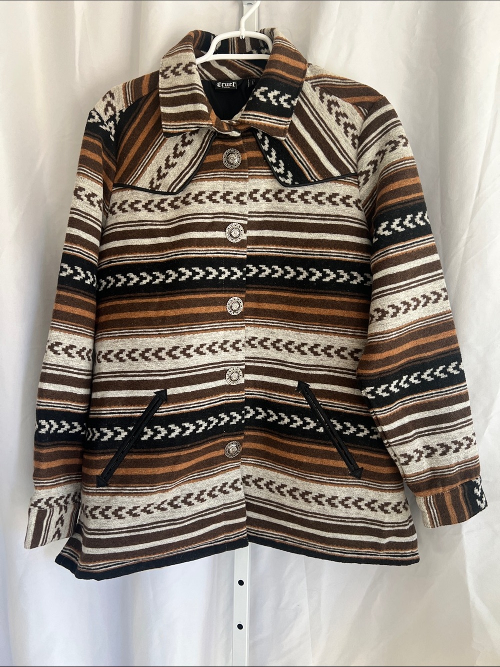 Women's Striped Jacket in Brown & Cream Concho Buttons